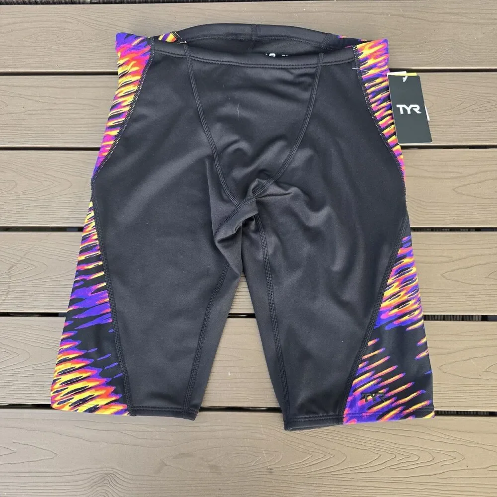TYR Men's Durafast Elite Black/multi Evolved Drawstring Swim Jammer Sz 38 New